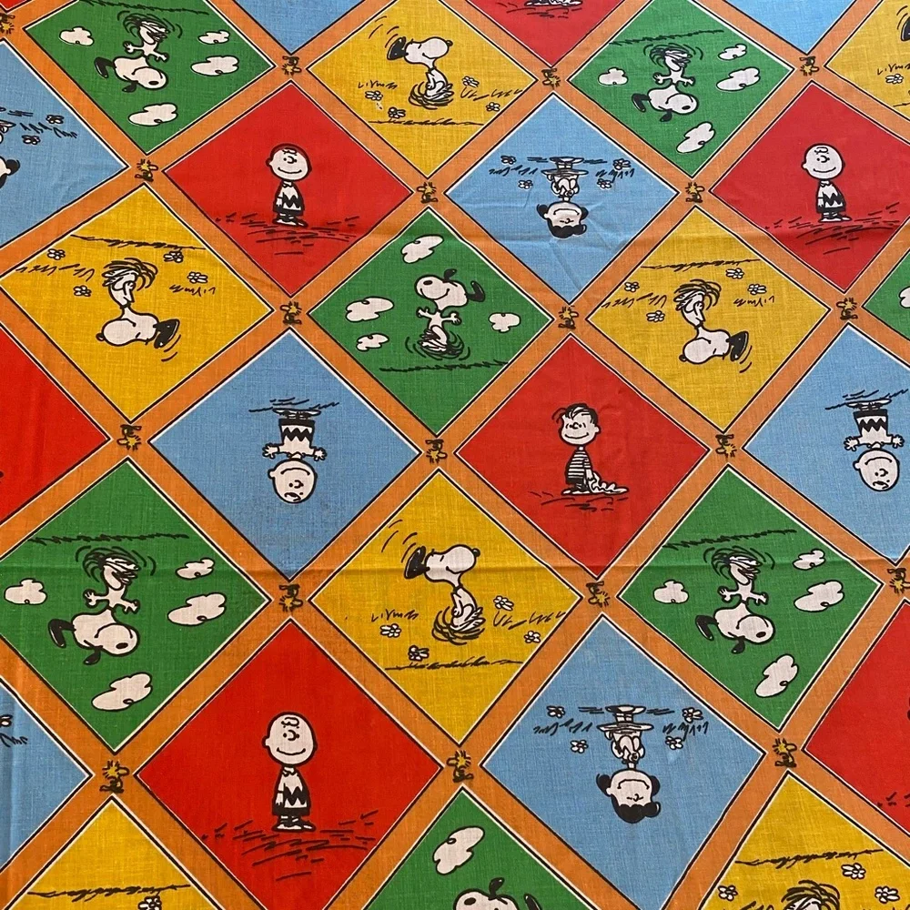 Vtg Peanuts Charlie Brown Snoopy Twin Flat Sheet & Pillow Case Colorful Quotes
